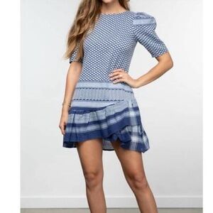 Cecilie Copenhagen Olivia Dress Twilight Blue Handloom Cotton Geometric Wrap